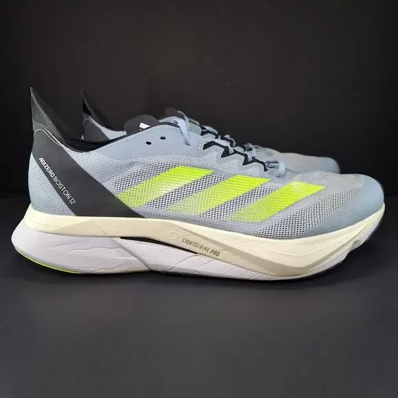 Adidas Adizero Boston 12 Wonder Blue Lucid Lemon Shoes ID4233 Men's Size 12 - Picture 2 of 12